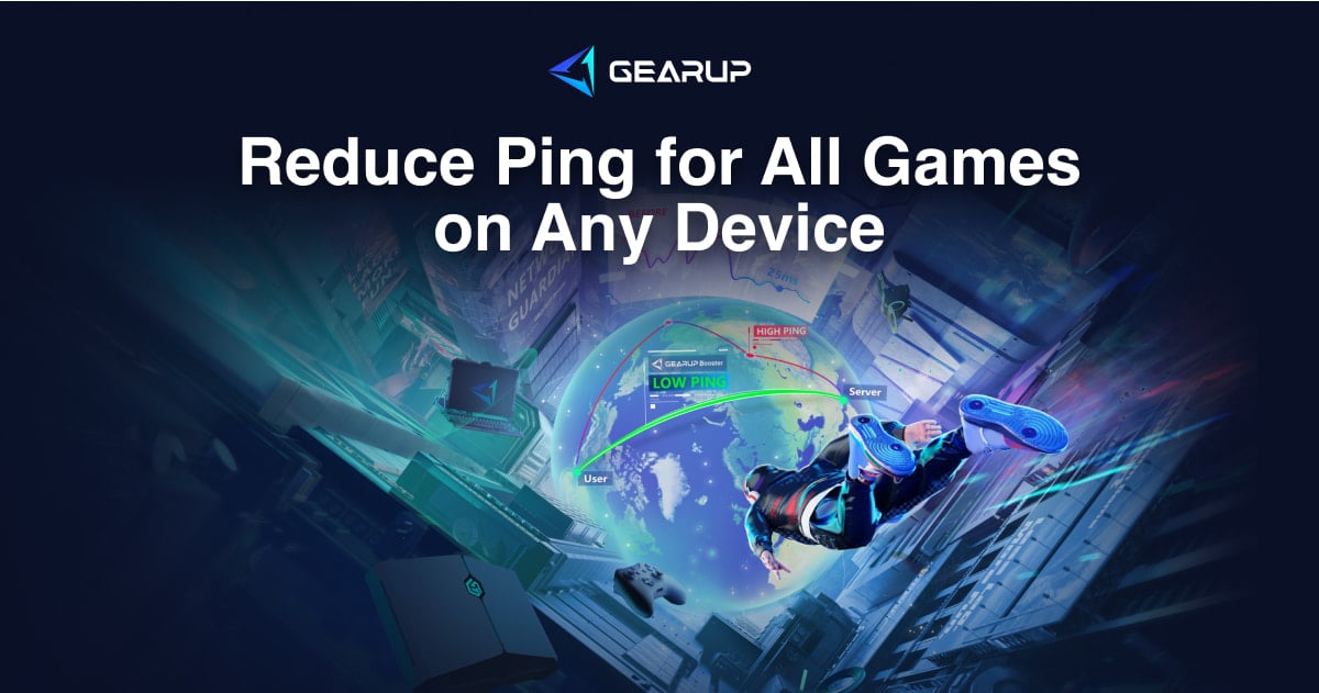 GearUP promotional illustration showing an optimized route between a player and a game server